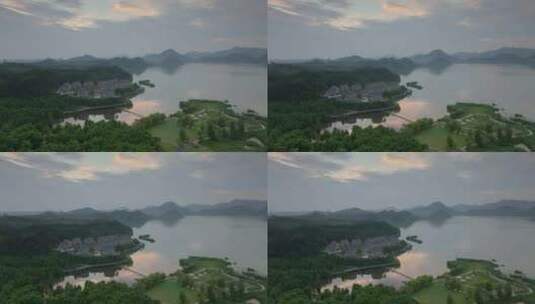 杭州临安青山湖初夏晨曦航拍高清在线视频素材下载