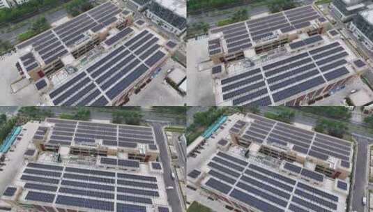 工厂房顶分布式太阳能光伏发电站航拍高清在线视频素材下载