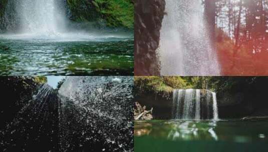 大自然中的瀑布水气泡彩虹高清在线视频素材下载