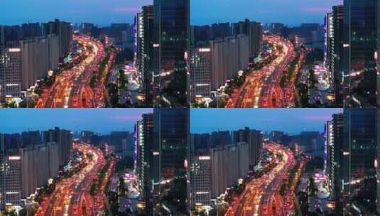 长沙德思勤城市广场夜景航拍高清在线视频素材下载