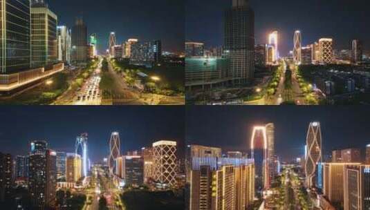杭州萧山钱江世纪城夜景航拍延时高清在线视频素材下载