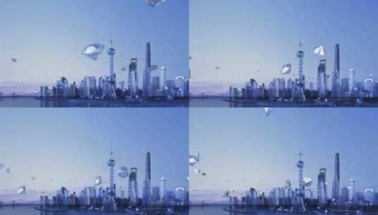 钻石飞过上海天际线动画素材高清在线视频素材下载