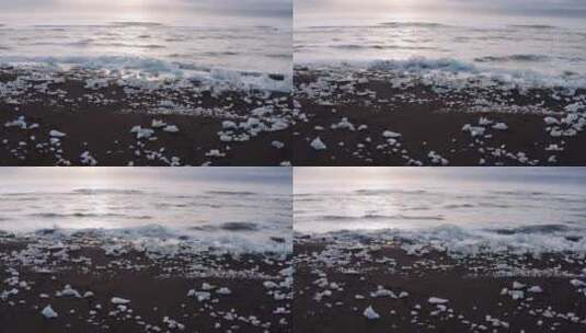 冰岛冰川泻湖附近的钻石海滩高清在线视频素材下载