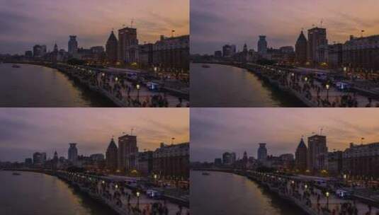 上海外滩日转夜延时摄影高清在线视频素材下载