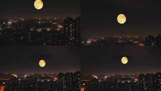 城市大景 中秋月亮升起高清在线视频素材下载