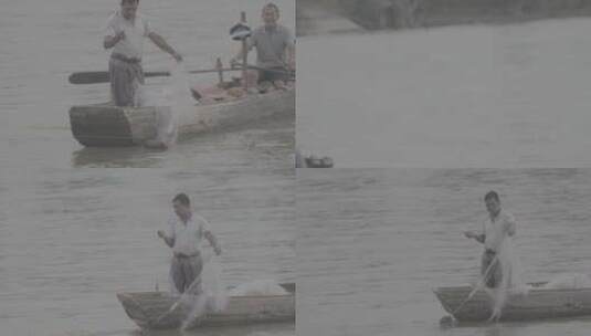 渔民河里捕鱼实拍镜头高清在线视频素材下载