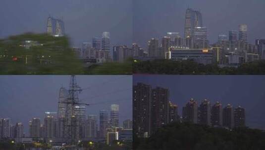 苏州夜景航拍/ 金鸡湖东方之门/小区夜景高清在线视频素材下载