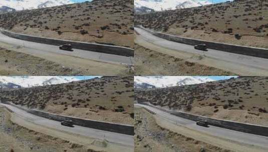 西藏昌都航拍川藏线东达山自驾游的车辆高清在线视频素材下载