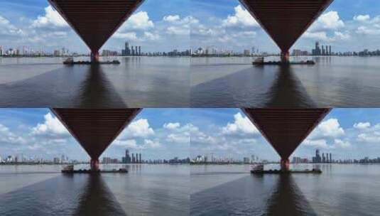 武汉鹦鹉洲大桥航拍高清在线视频素材下载