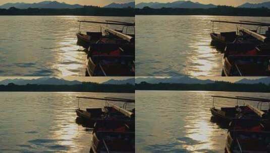 夕阳下的西湖游船风光高清在线视频素材下载