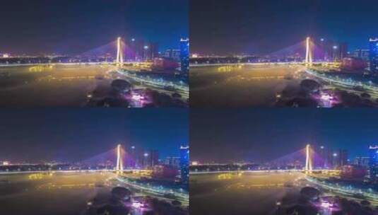 佛山三龙湾奇龙大桥春节放烟花延时高清在线视频素材下载