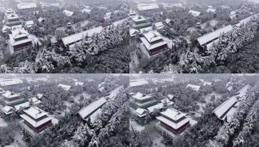 航拍洛阳白马寺雪景高清在线视频素材下载