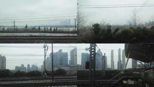 高铁动车火车视角沿途 窗外雪景 4535高清在线视频素材下载