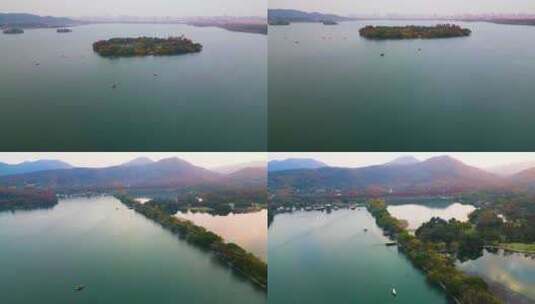 杭州西湖景区苏堤三潭印月航拍高清在线视频素材下载