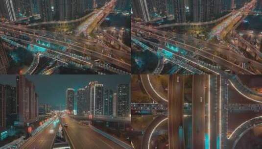 夜晚城市车流航拍高清在线视频素材下载