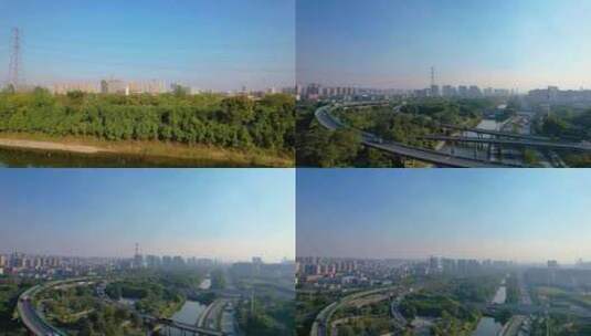 杭州钱塘新区下沙立交桥郊区风景航拍高清在线视频素材下载