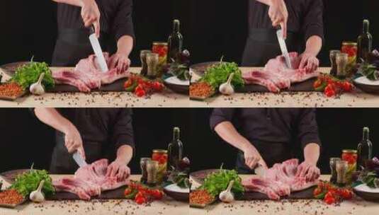 厨师切牛排猪排羊排高清在线视频素材下载