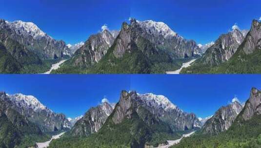 燕子沟航拍四川第二高峰中山峰雪山河谷风光高清在线视频素材下载