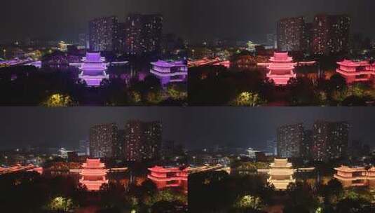 浙江湖州项王公园夜景航拍高清在线视频素材下载