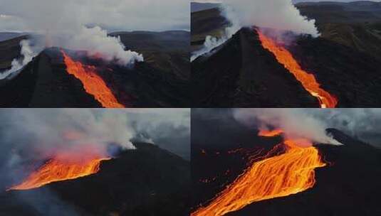 火山喷发 岩浆涌动 烟雾笼罩 地心奇景高清在线视频素材下载