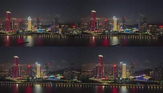 珠海横琴十字门金融岛夜景航拍高清在线视频素材下载