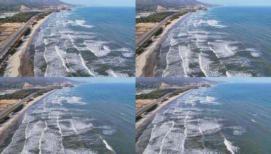 沿海公路边海浪翻涌的美丽海景高清在线视频素材下载