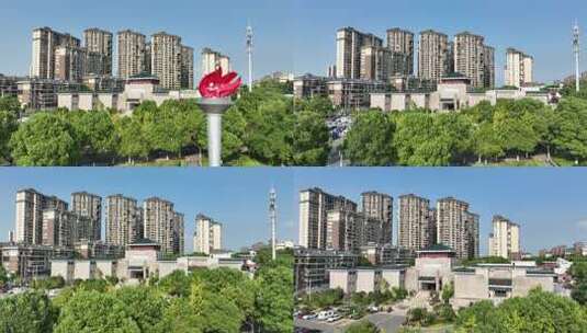 岳阳博物馆航拍岳阳市城市建筑风光城市宣传高清在线视频素材下载