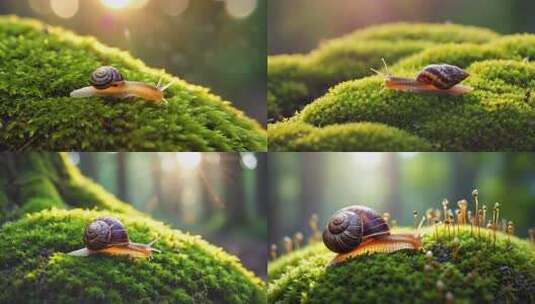 微观世界蜗牛森林 绿色清新自然生命高清在线视频素材下载