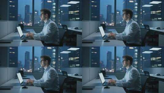 商务男士电脑办公加班科技工作场景高清在线视频素材下载