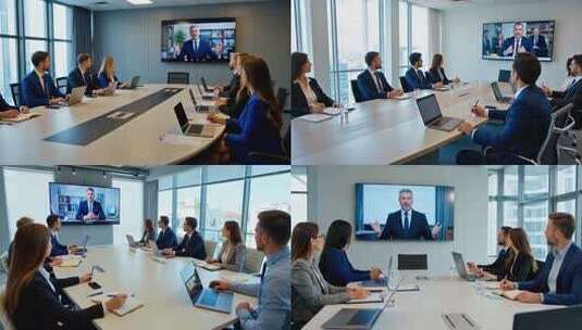 商务人士会议室视频会议场景高清在线视频素材下载