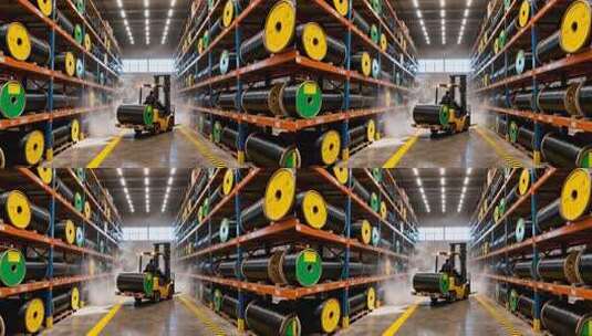 仓库内叉车搬运电缆线高清在线视频素材下载