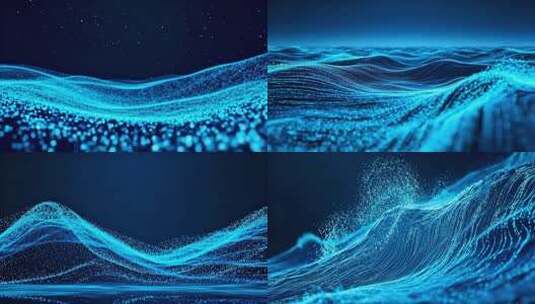 蓝色粒子海洋波浪 数字粒子海洋高清在线视频素材下载