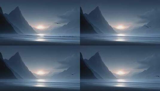 海天一色日出光辉照耀着宁静的海面高清在线视频素材下载