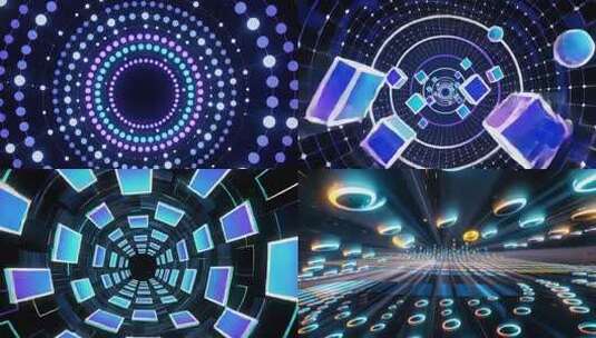 几何虚拟霓虹科技穿梭隧道背景高清在线视频素材下载