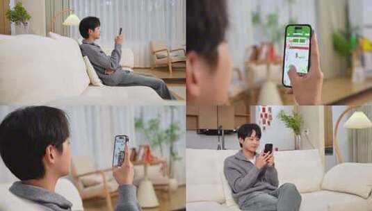 男子休闲居家手机玩游戏高清在线视频素材下载