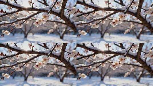 雪中绽放的梅花特写高清在线视频素材下载