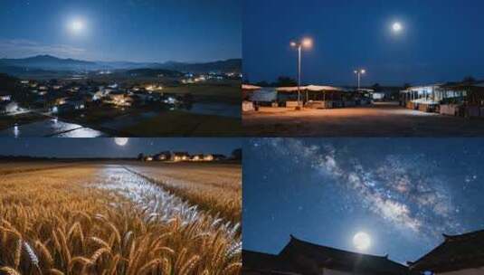 乡村夜景 月光下的宁静农村高清在线视频素材下载