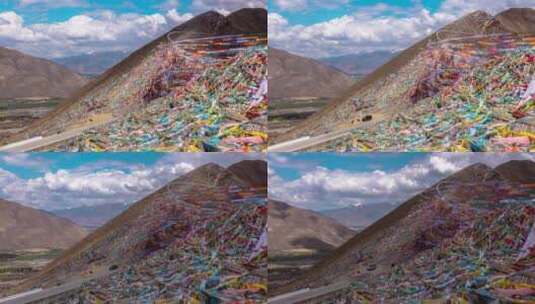 西藏拉萨纳金垭口经幡全景高清白天光影延时高清在线视频素材下载