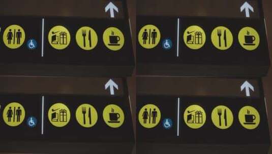 机场洗手间商店和纪念品的标志指示高清在线视频素材下载