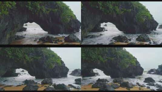海边沙滩游客乱石海浪石头青苔巨石03高清在线视频素材下载