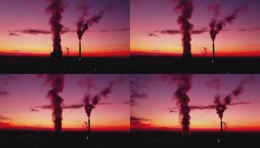 夕阳焚烧塔烟雾环绕达芬奇调色高清在线视频素材下载