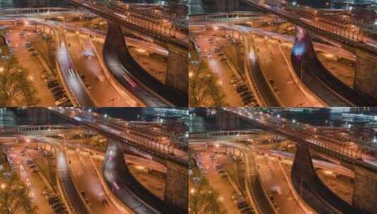 延时拍摄城市夜晚桥上的车流高清在线视频素材下载