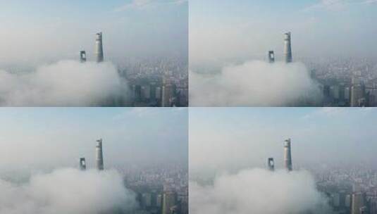 上海地标建筑蓝天平流雾渐显高清在线视频素材下载