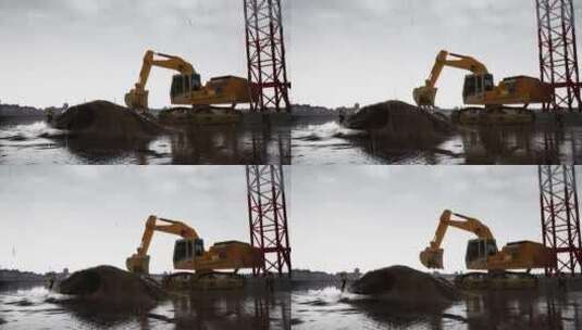 在雨天工作的建筑工人高清在线视频素材下载