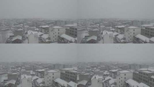 农村城镇下雪4K航拍原素材高清在线视频素材下载