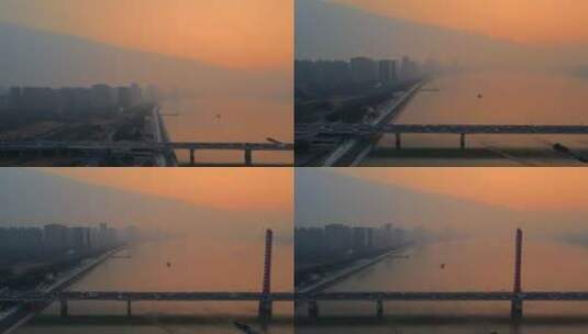 落日黄昏时的钱塘江大桥高清在线视频素材下载