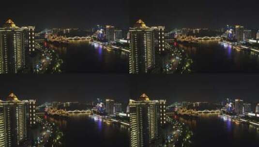 福建福州闽江两岸夜景航拍高清在线视频素材下载