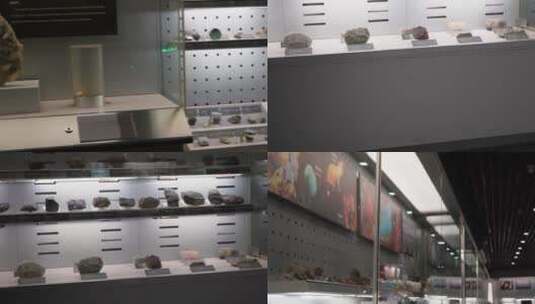 【镜头合集】展柜里的矿石标本石材高清在线视频素材下载