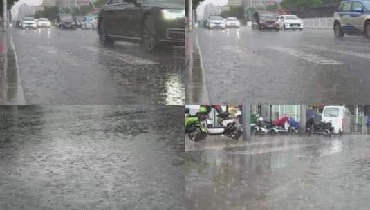 城市下雨街道车辆经过忙碌行走人们高清在线视频素材下载