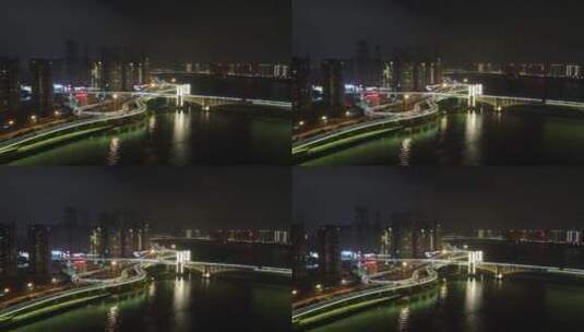 航拍福建泉州田安大桥夜景高清在线视频素材下载